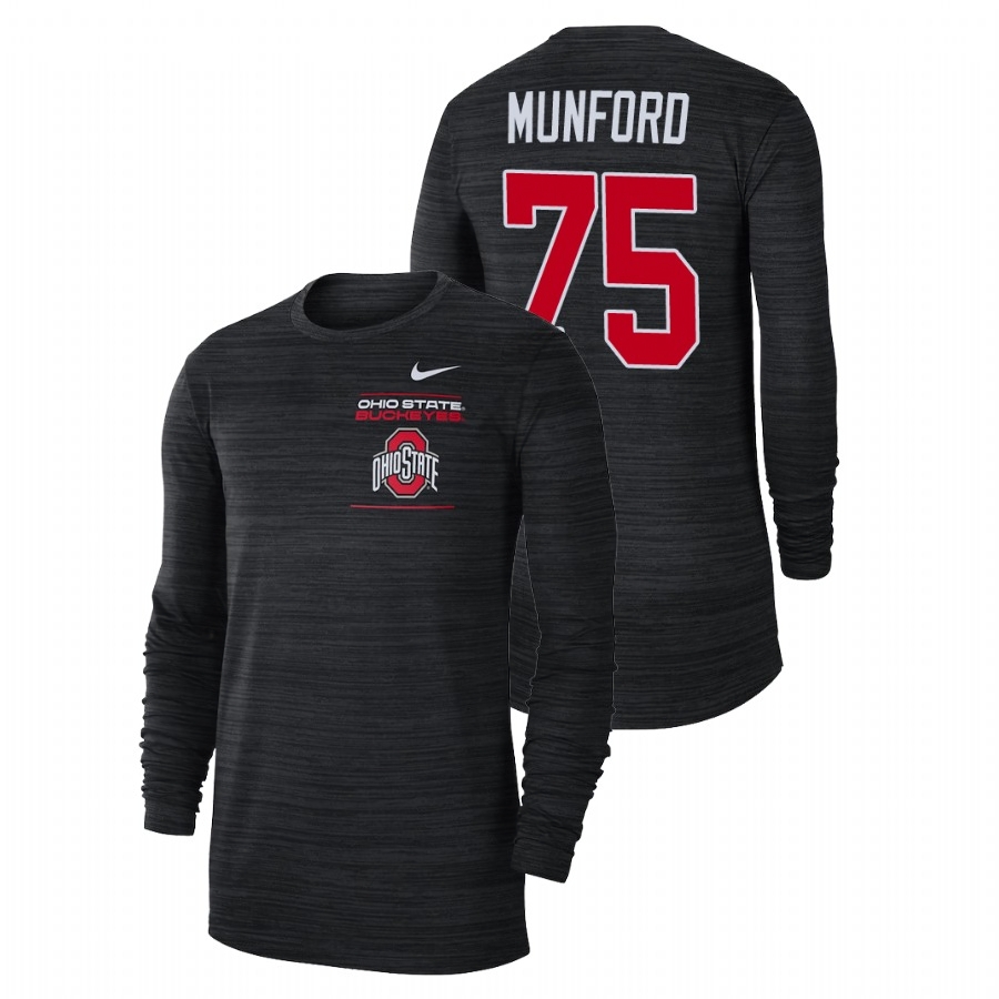 Ohio State Buckeyes Men's NCAA Thayer Munford #75 Black 2021 Sideline Velocity Long Sleeve College Football T-Shirt WHU7749AE